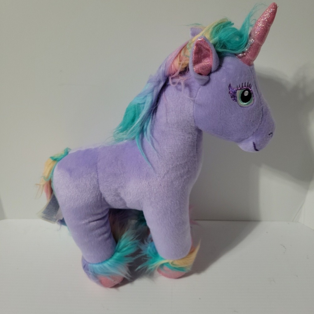 Build A Bear Purple Unicorn Plush Rainbow Mane Pink Horn 16" 2018 Retired